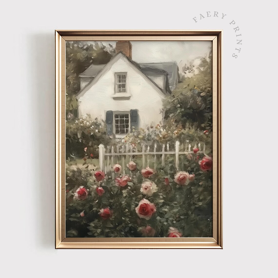 English Garden Cottage Vintage Art Print