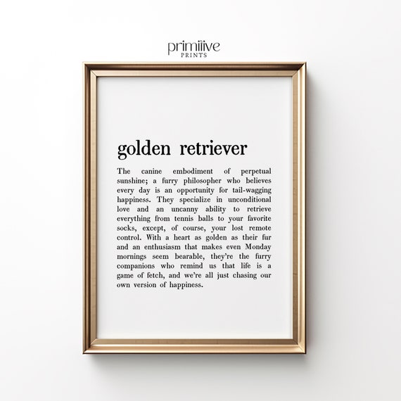 Golden Retriever Definition Poster, Minimalist Dog Print
