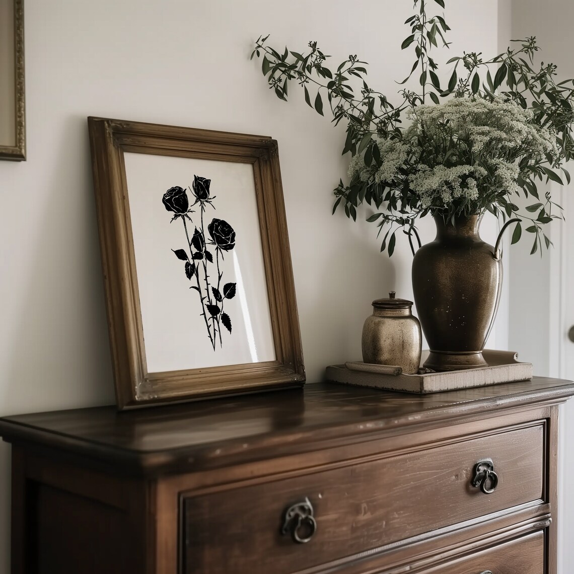 Minimalist Black Rose Line Art Art Print - Image 4