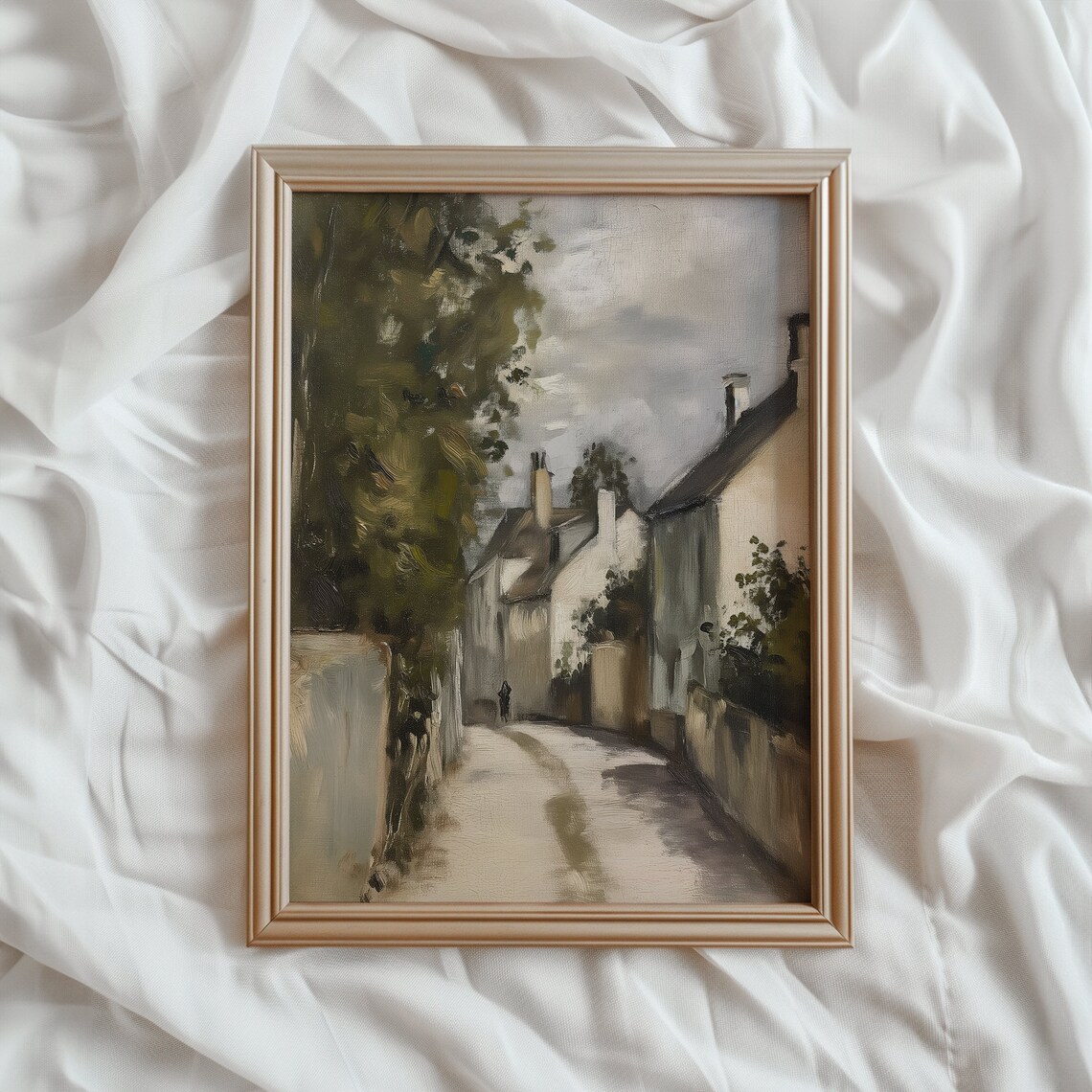 Rustic European Village Landscape, Vintage Art Print
