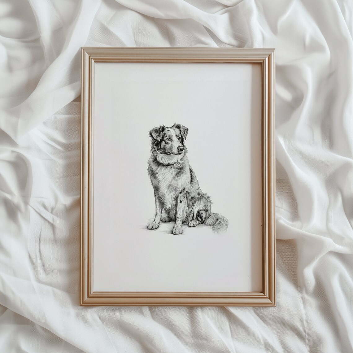 Australian Shepherd Sketch Art Print, Pet Decor