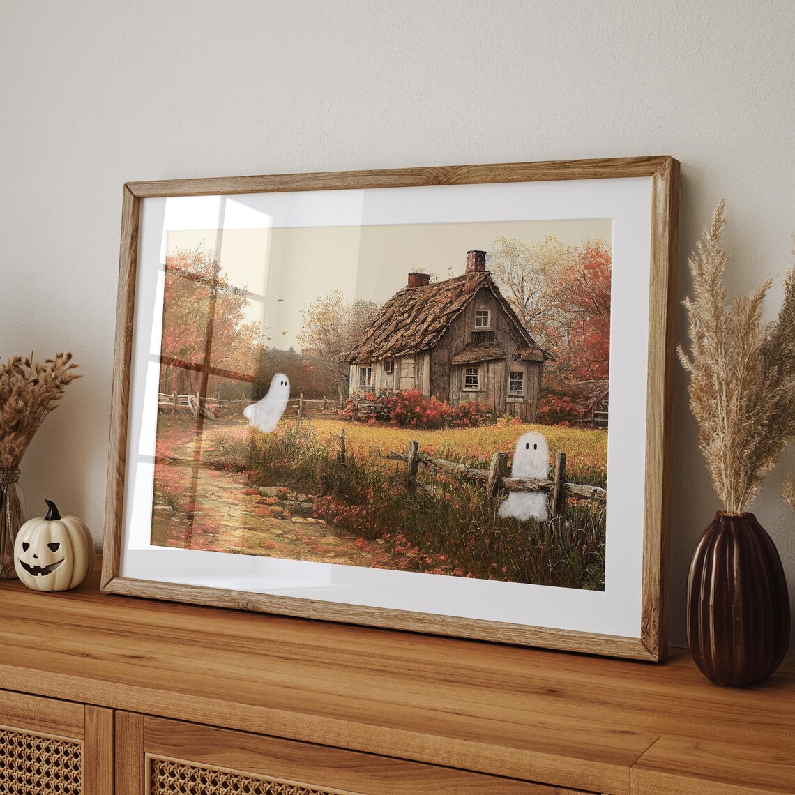 Little Ghosts Vintage Halloween Autumn Landscape Art Print - Image 4