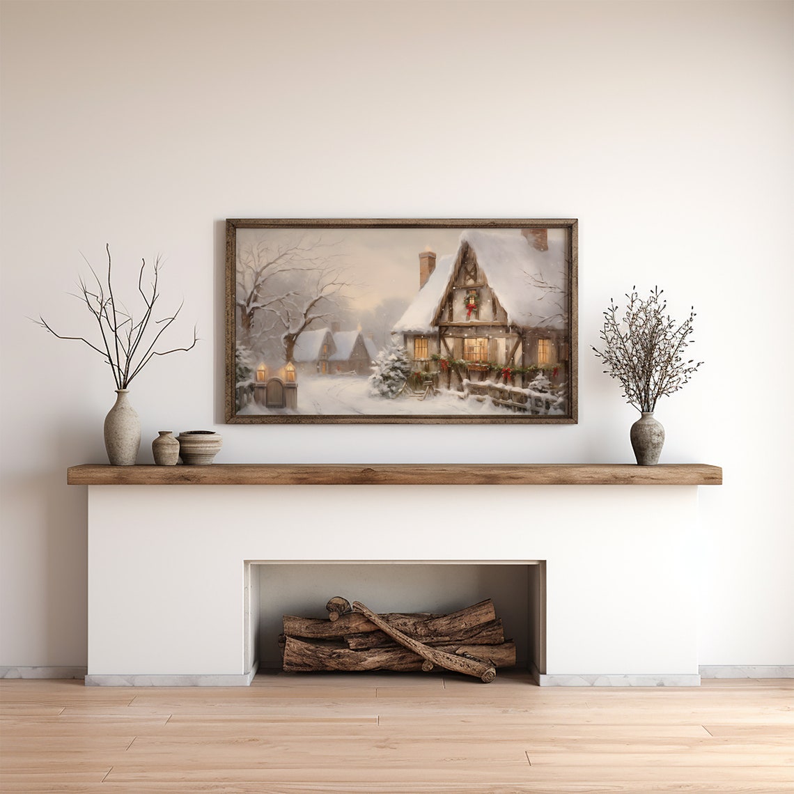 Winter Village Frame Tv Art Christmas Tv Art Tv Painting Cozy Holiday Smart Tv Art Snowy House Art S211 - Image 4