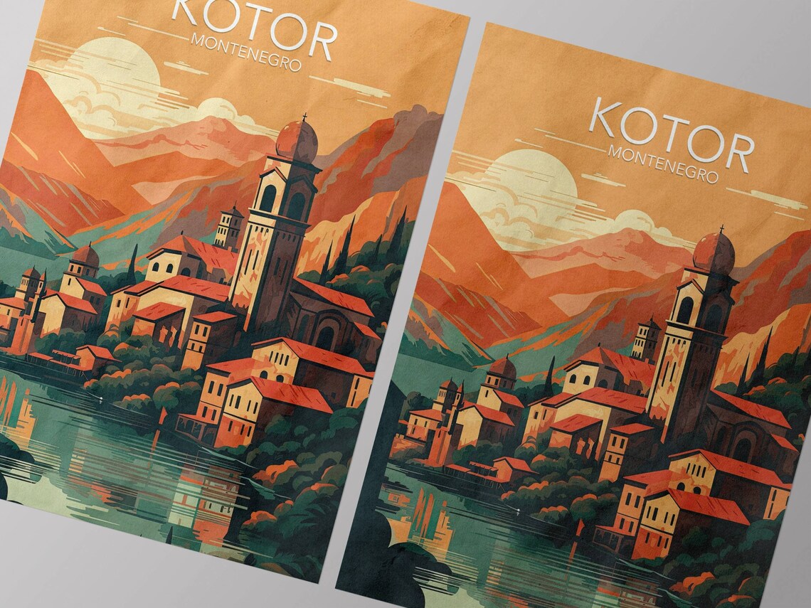 Kotor Montenegro Adriatic Old Town Church Waterfront Sunset Poster - Image 3