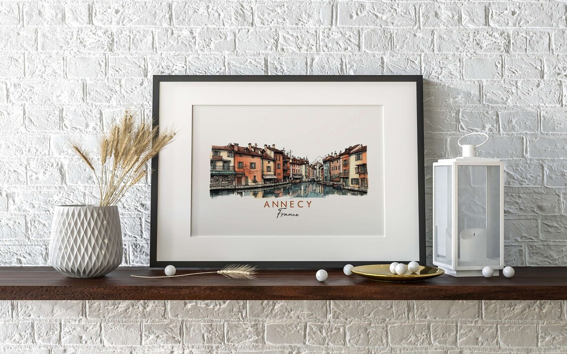 Annecy France Canal Side Pastel Houses Watercolor Art Poster - Image 2