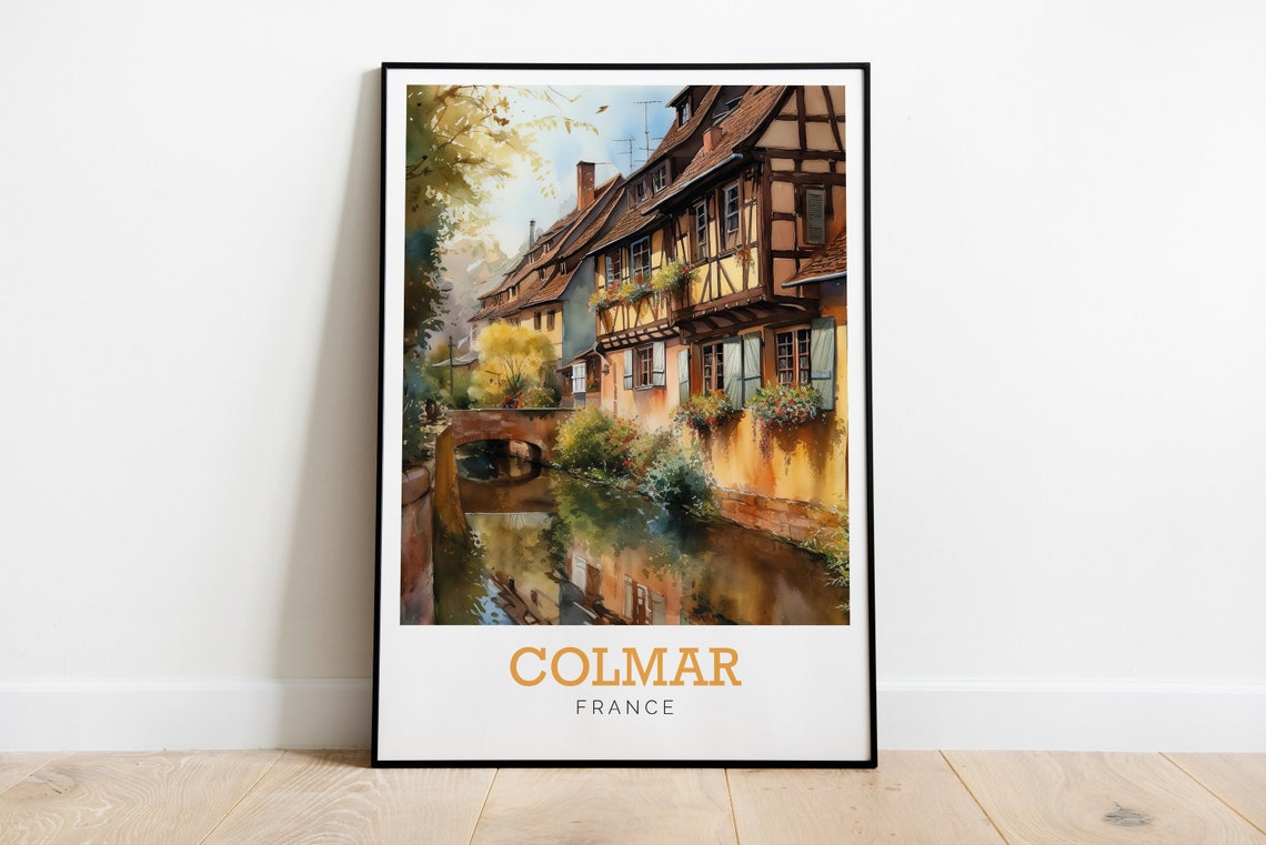 Colmar France Half Timbered Canal Watercolor Art Travel Poster