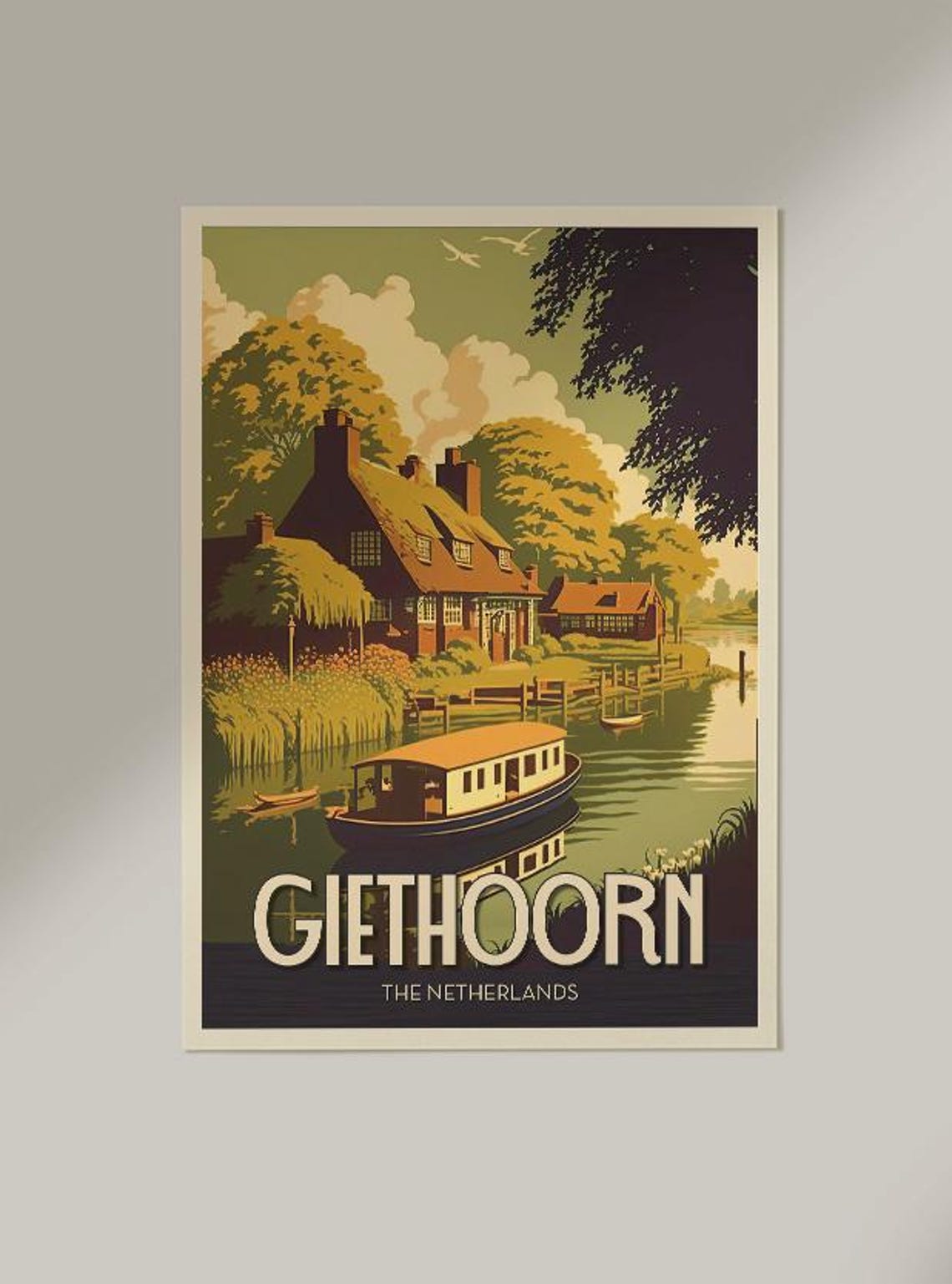 Giethoorn Netherlands Thatched Cottage Canal Vintage Travel Poster - Image 2