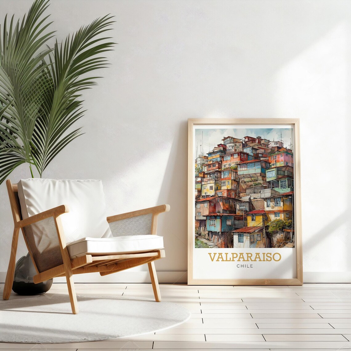 Valparaiso Chile Colorful Hillside Houses Watercolor Travel Poster - Image 2
