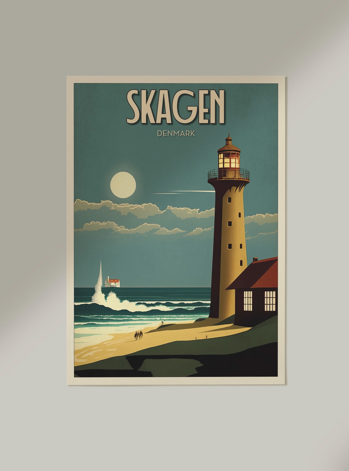 Skagen Denmark Lighthouse Moonlit Beach Vintage Travel Poster - Image 2