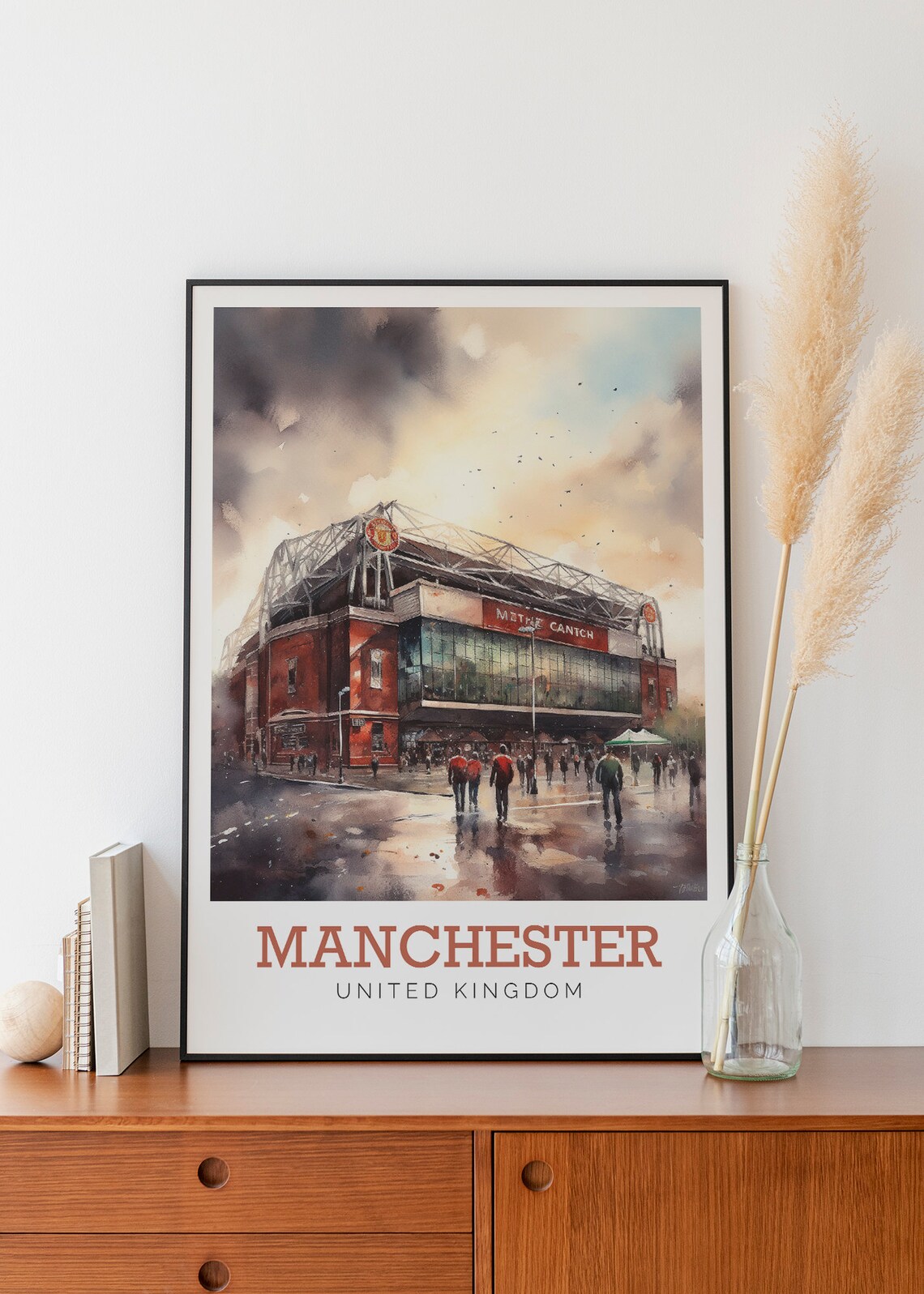 Manchester United Football Stadium Watercolor Art Travel Poster