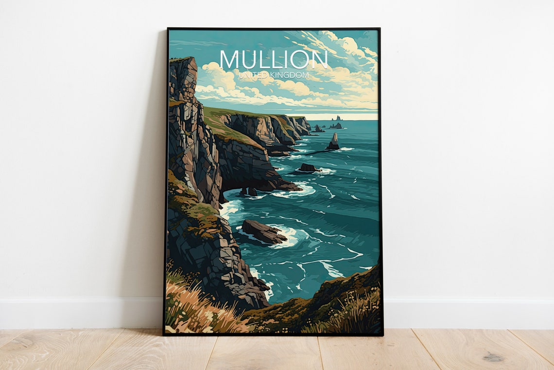Mullion Cornish Sea Cliffs Dramatic Coast Modern Travel Poster - Image 2