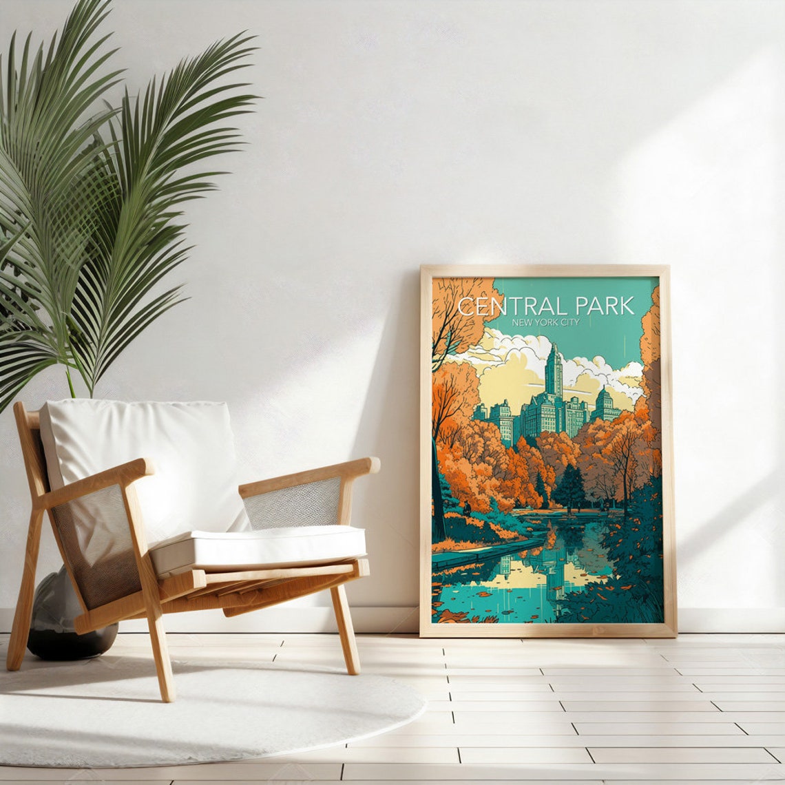 Central Park New York City Autumn Skyline Reflection Travel Poster - Image 2