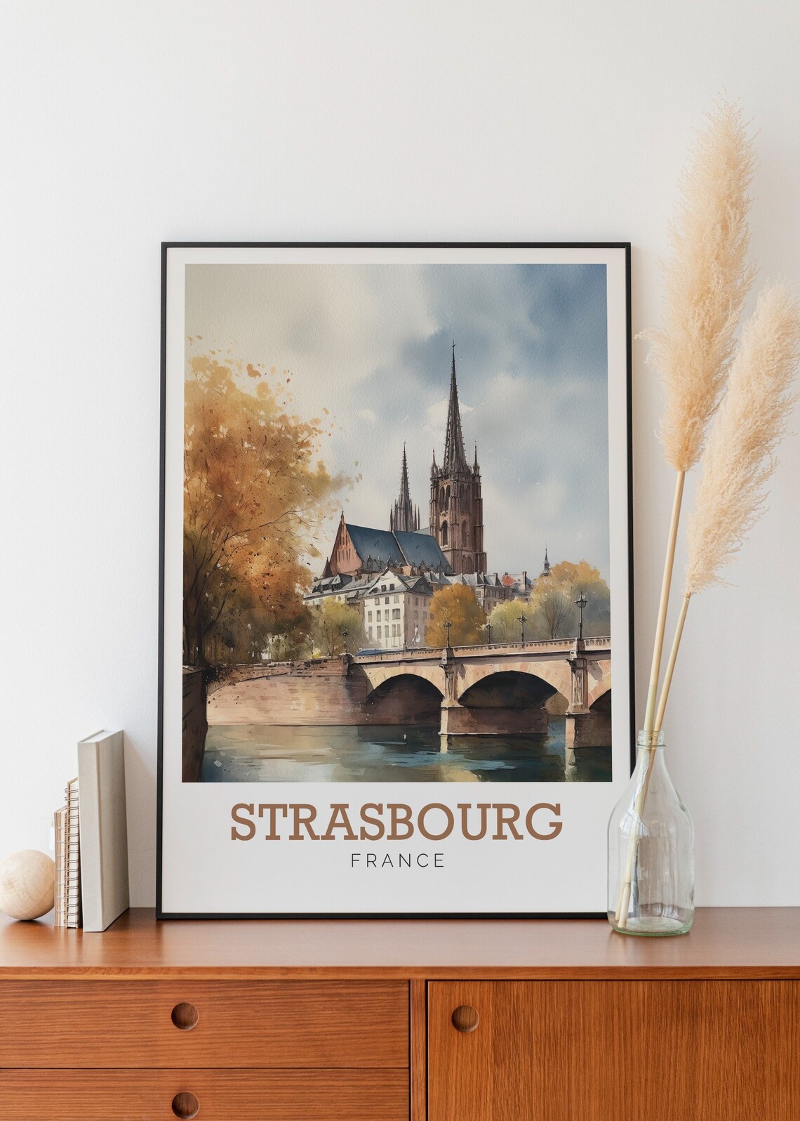 Strasbourg France Cathedral Bridge Watercolor Art Travel Poster - Image 2
