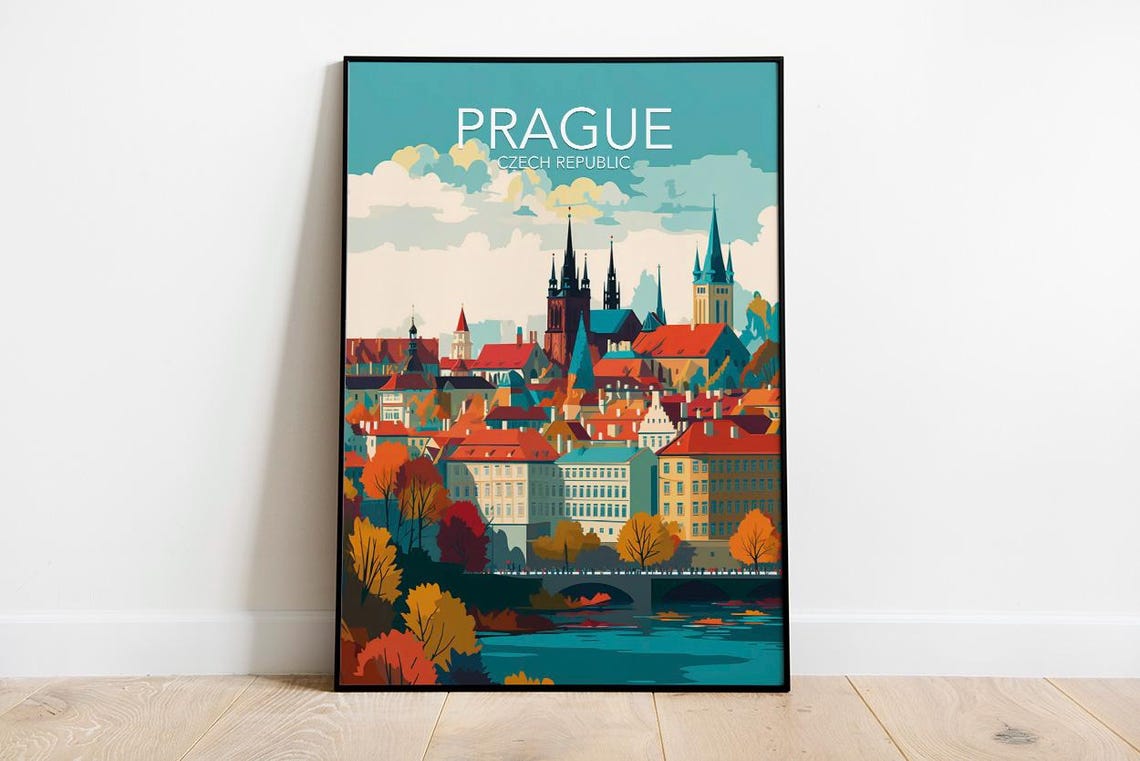 Prague Czech Republic Autumn Old Town Riverside Skyline Poster