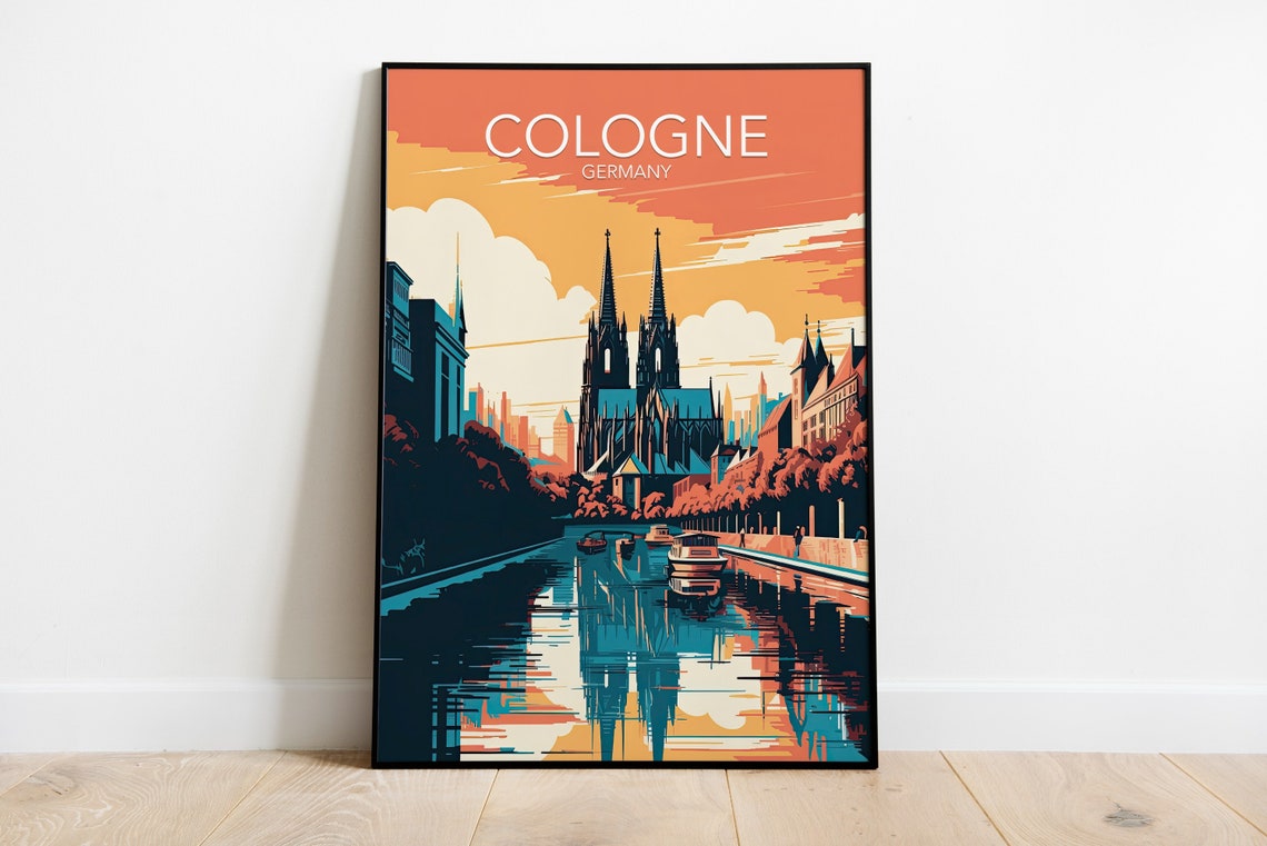 Cologne Cathedral Germany Sunset River Reflections Travel Poster - Image 2