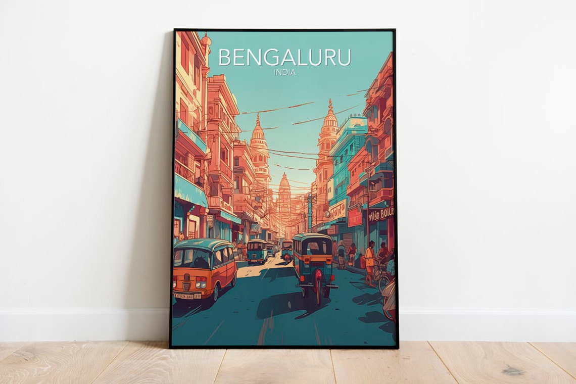 Bengaluru India Rickshaw Street Retro City Vintage Travel Poster