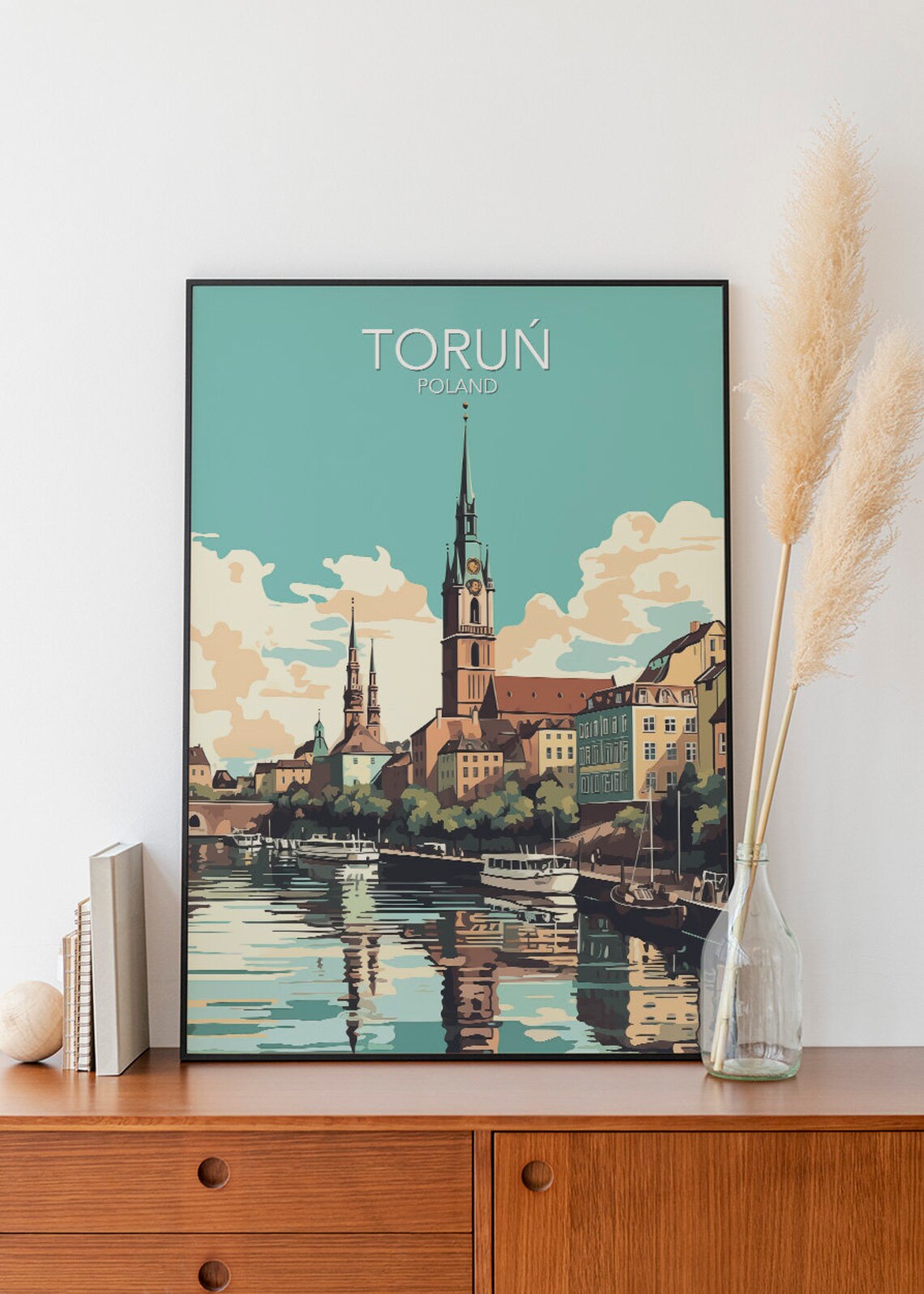 Toruń Riverside Old Town Church Towers Poland Vintage Travel Poster - Image 2
