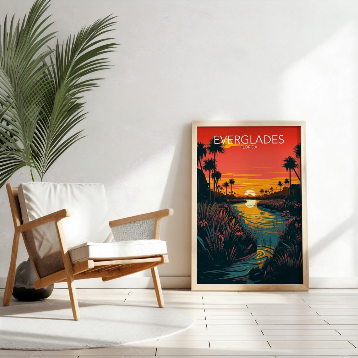 Everglades Florida Sunset Wetlands Palm Silhouette Travel Poster - Image 2