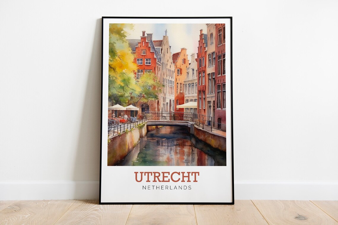 Utrecht Netherlands Canal Gabled Houses Watercolor Travel Poster - Image 2