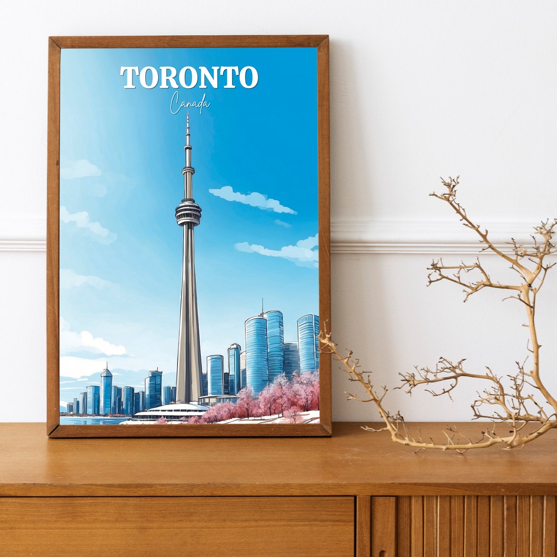 Toronto Canada CN Tower Skyline Cherry Blossom City Travel Art Poster - Image 3