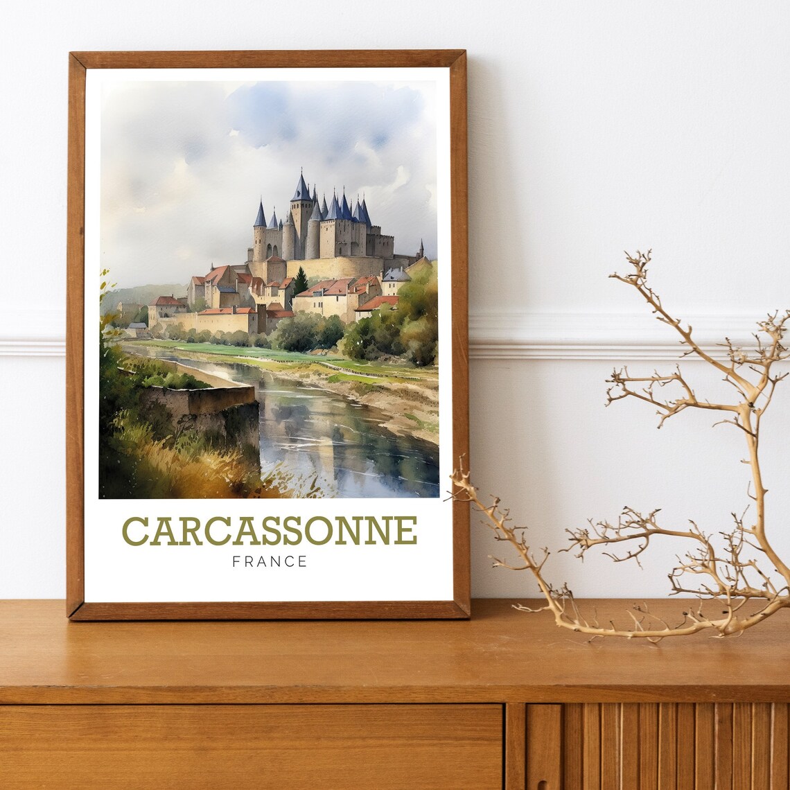 Carcassonne France Medieval Castle Watercolor Art Travel Poster - Image 3