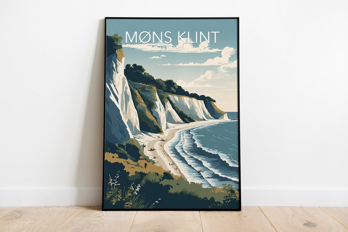Mons Klint Denmark White Chalk Cliffs Seaside Vintage Art Poster