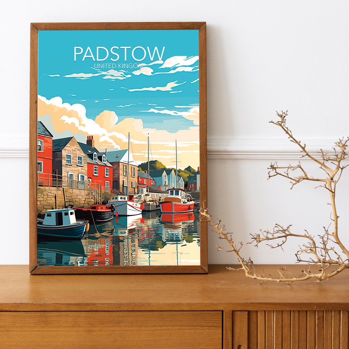 Padstow Cornwall Fishing Harbor Boats Vintage Style Travel Poster