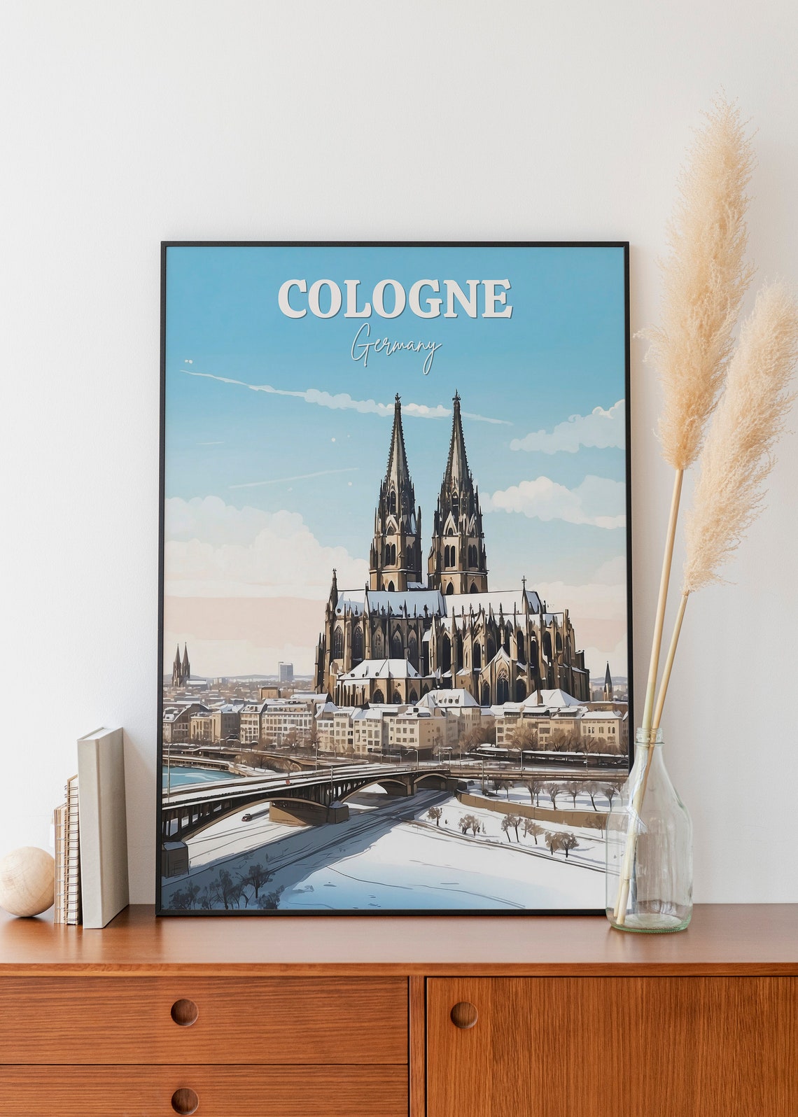 Cologne Germany Cathedral Winter Snowy Rhine River View Poster - Image 2