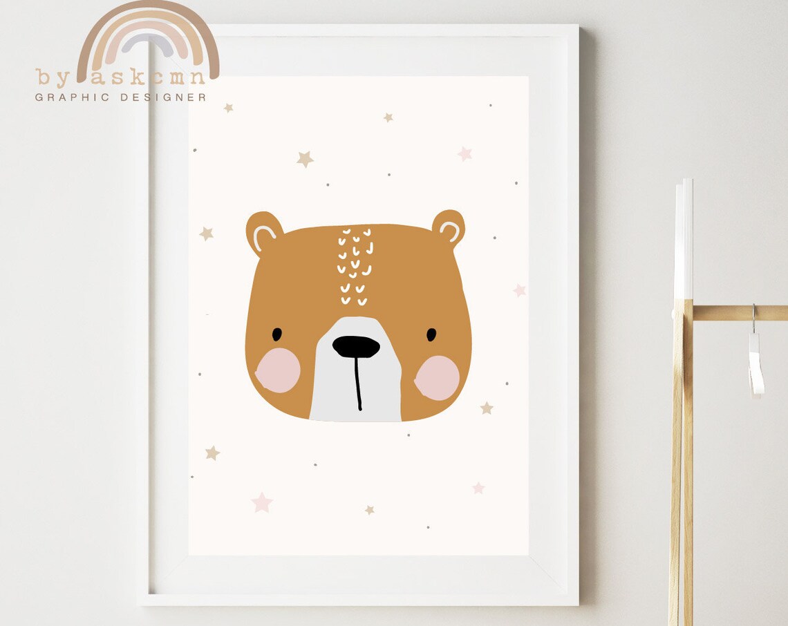 Caramel Bear Pink Blush Cheeks Starry Cute Nursery Animal Wall Decor Poster - Image 6