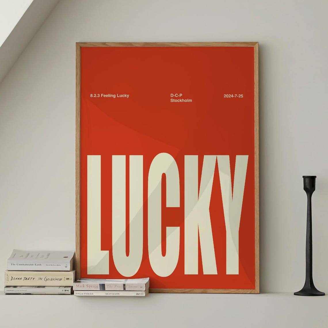 Lucky Stockholm Feeling Lucky Inverted Red Typography Poster