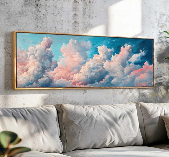 Vintage Moody Cloud Wall Art Framed Minimalist Cloud Wall Art Print Horizontal Wall Art Decor Above Bed Decor Cloud Wall Art Print