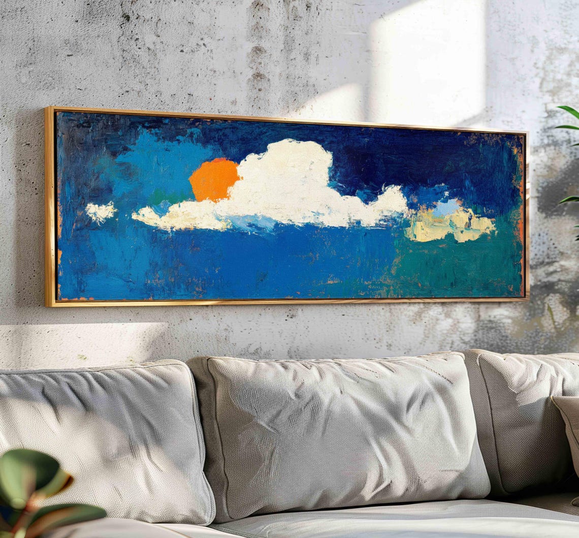 White Cloud Orange Sun Bright Blue Sky Expressive Sky Art Print