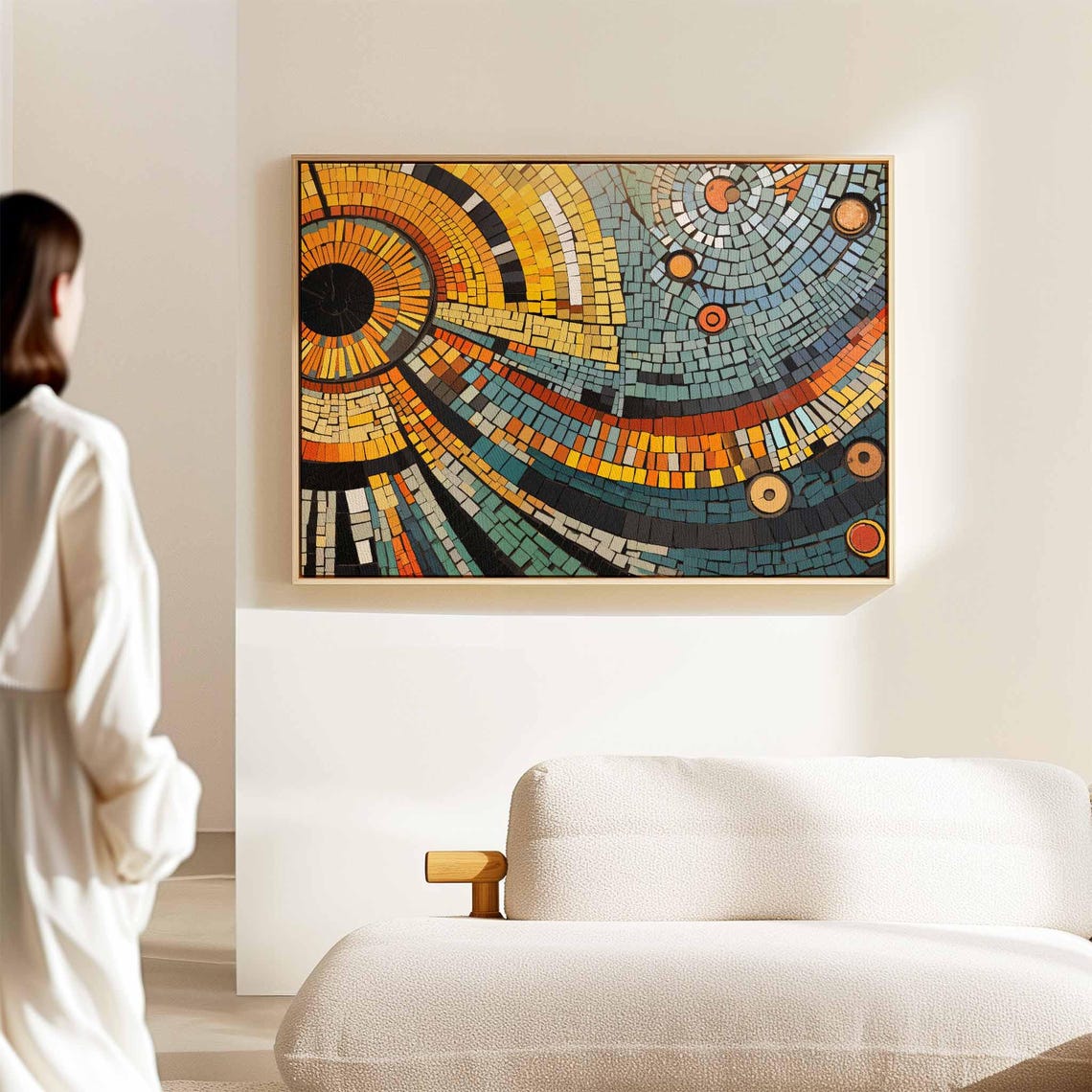 Mid Century Modern Geometric Mosaic Sunburst Arcs Abstract Wall Art - Image 2