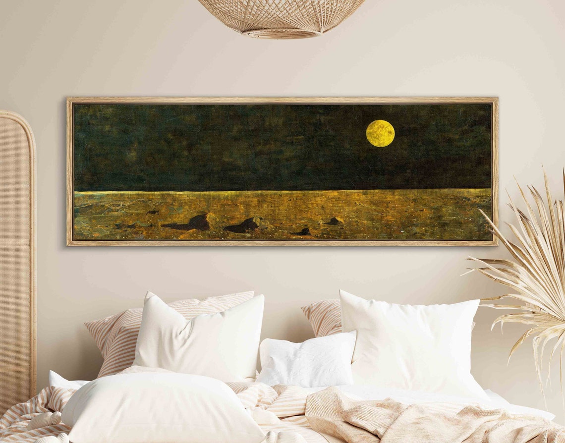 Golden Full Moon Dark Night Landscape Vintage Moody Wall Art Print - Image 2
