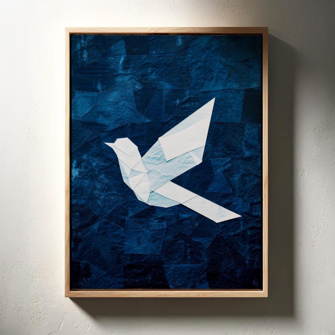 White Origami Bird on Deep Navy Textured Background Minimal Wall Art - Image 3