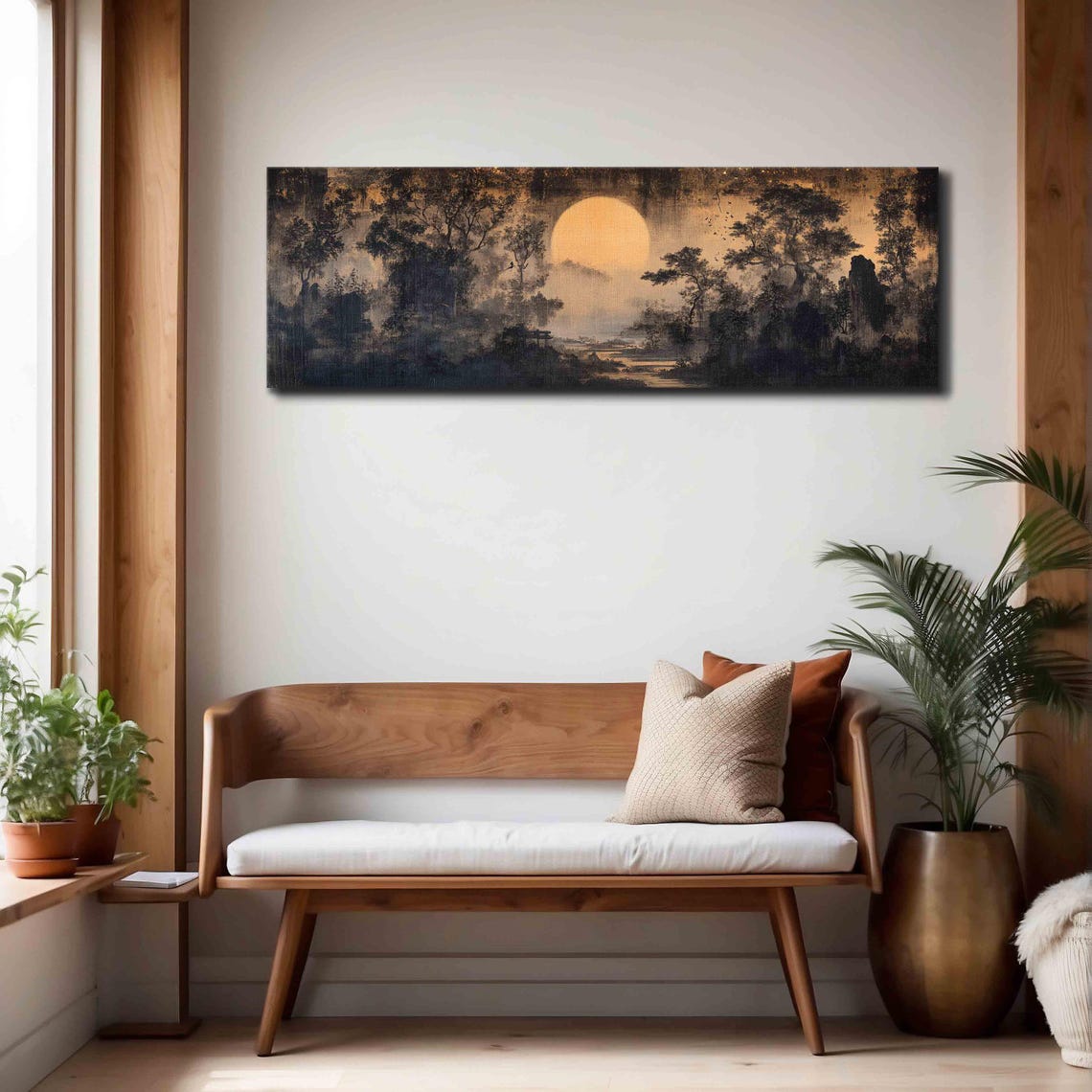 Japanese Full Moon Rising Over Misty Forest Vintage Style Wall Art - Image 4