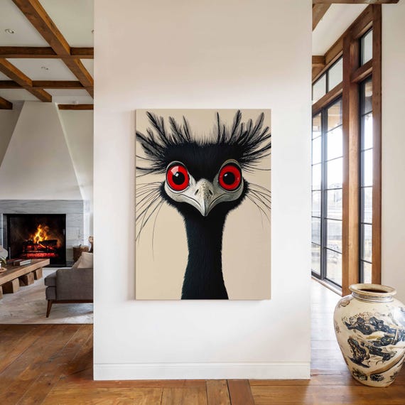 Red Eyed Majesty Modern Bird Wall Art Modern Wildlife Illustration Black And Red Wall Art Nature Inspired Home Decor Bold Avian Decor