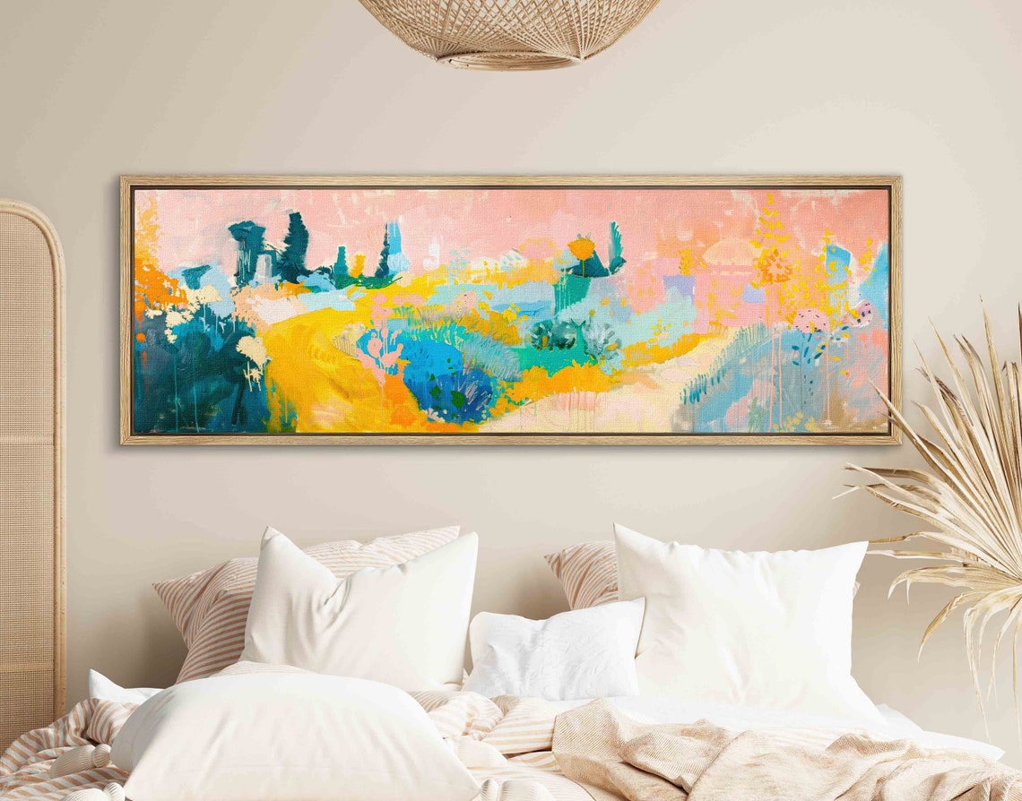 Pastel Peach Pink Abstract Landscape Modern Colorful Painting Wall Art - Image 2