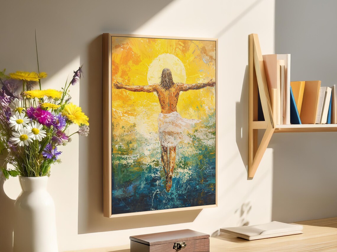 Jesus Walking On Water He Is Risen Golden Sunrise Ocean Christian Poster - Image 3