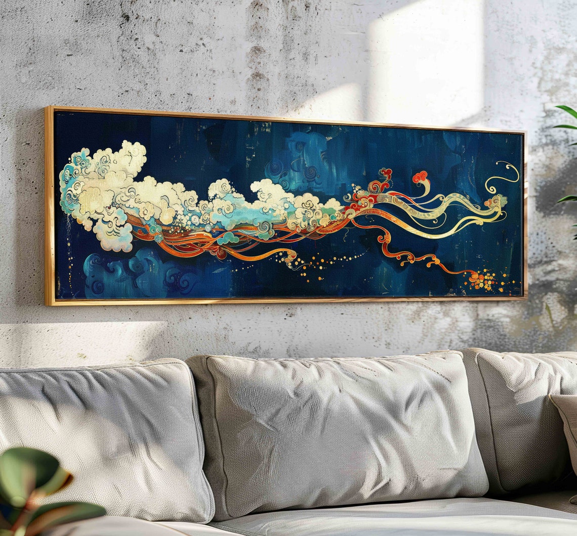 Art Nouveau Colorful Clouds Night Blue Panoramic Surreal Art Poster