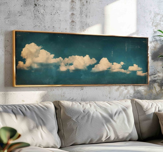 Vintage Moody Clouds Minimalist Horizontal Wall Art Panoramic Print Minimalist Wall Decor Modern Farmhouse Moody Wall Art