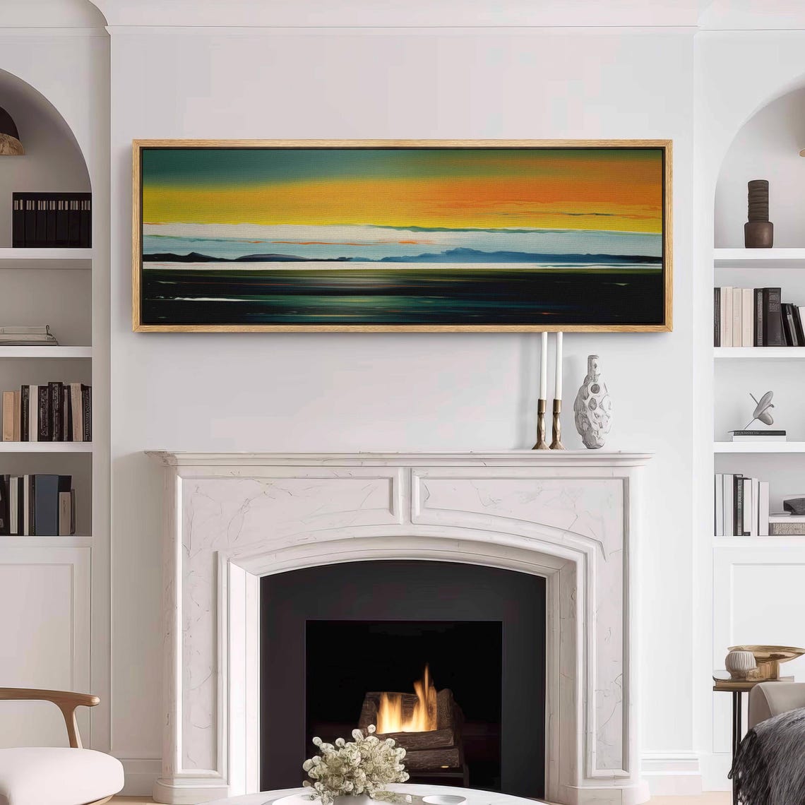 Framed Moody Wall Art Horizontal Seascape And Cloud Wall Art Print Large Wide Calm Wall Art Above Bedcouch Decor Modern Wall Art - Image 3