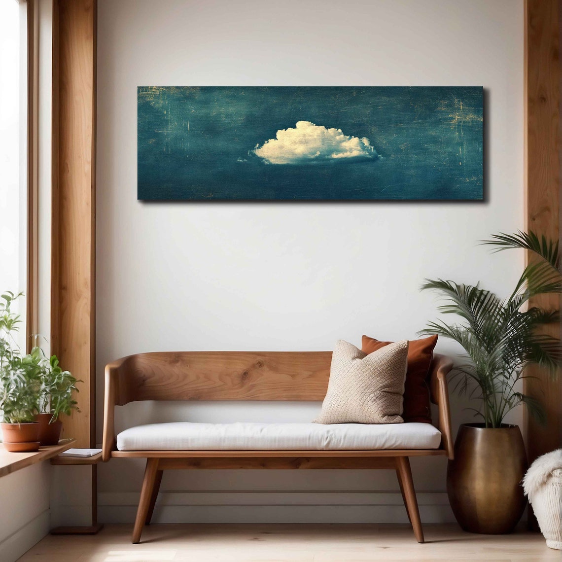 Single White Cloud on Dark Teal Moody Sky Minimalist Panoramic Print - Image 4