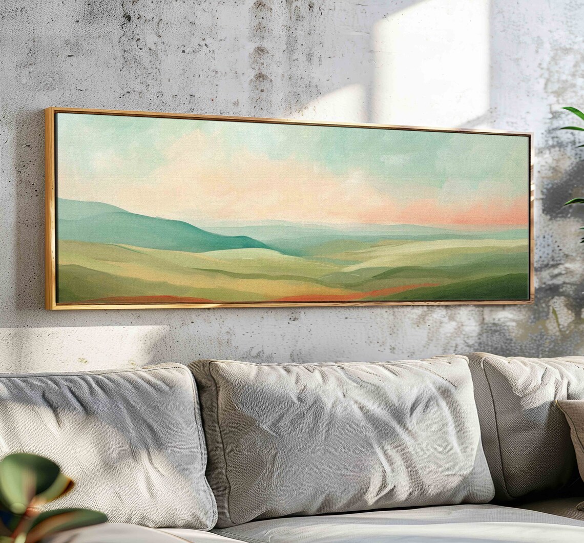 Modern Landscape Art Print, Boho Panoramic View