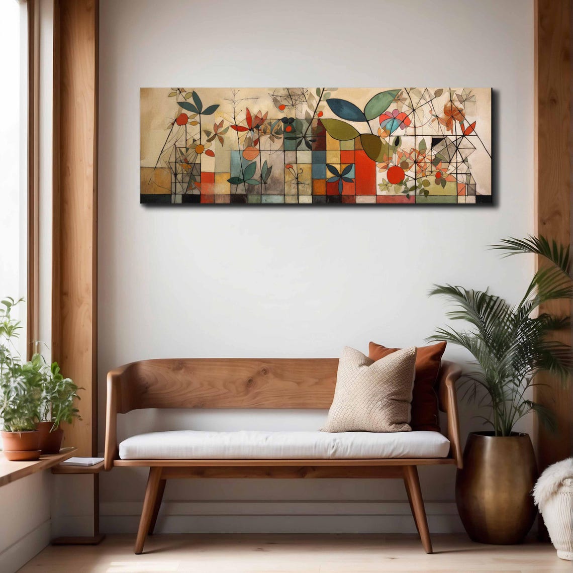 Mid Century Modern Botanical Linework Patchwork Floral Wall Art - Image 4