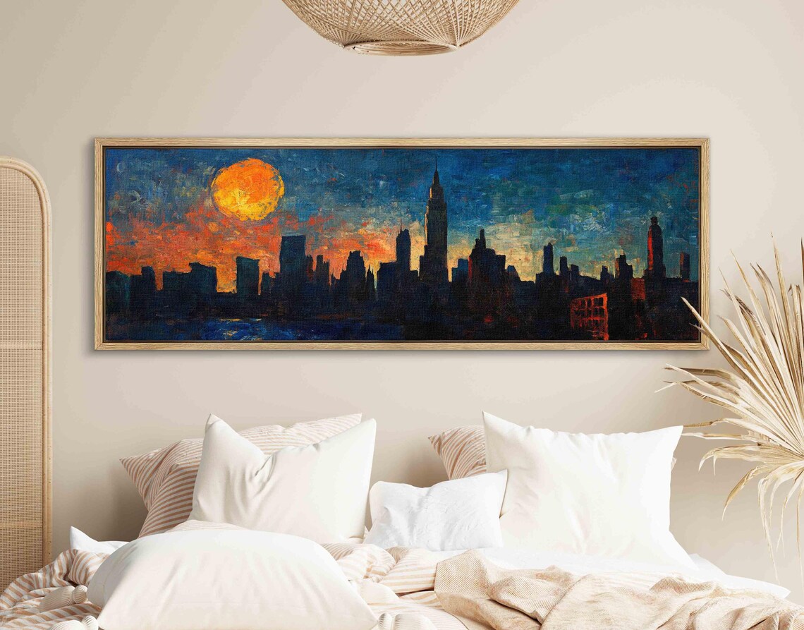 New York City Sunset Silhouette Skyline Orange Sun Travel Poster - Image 2