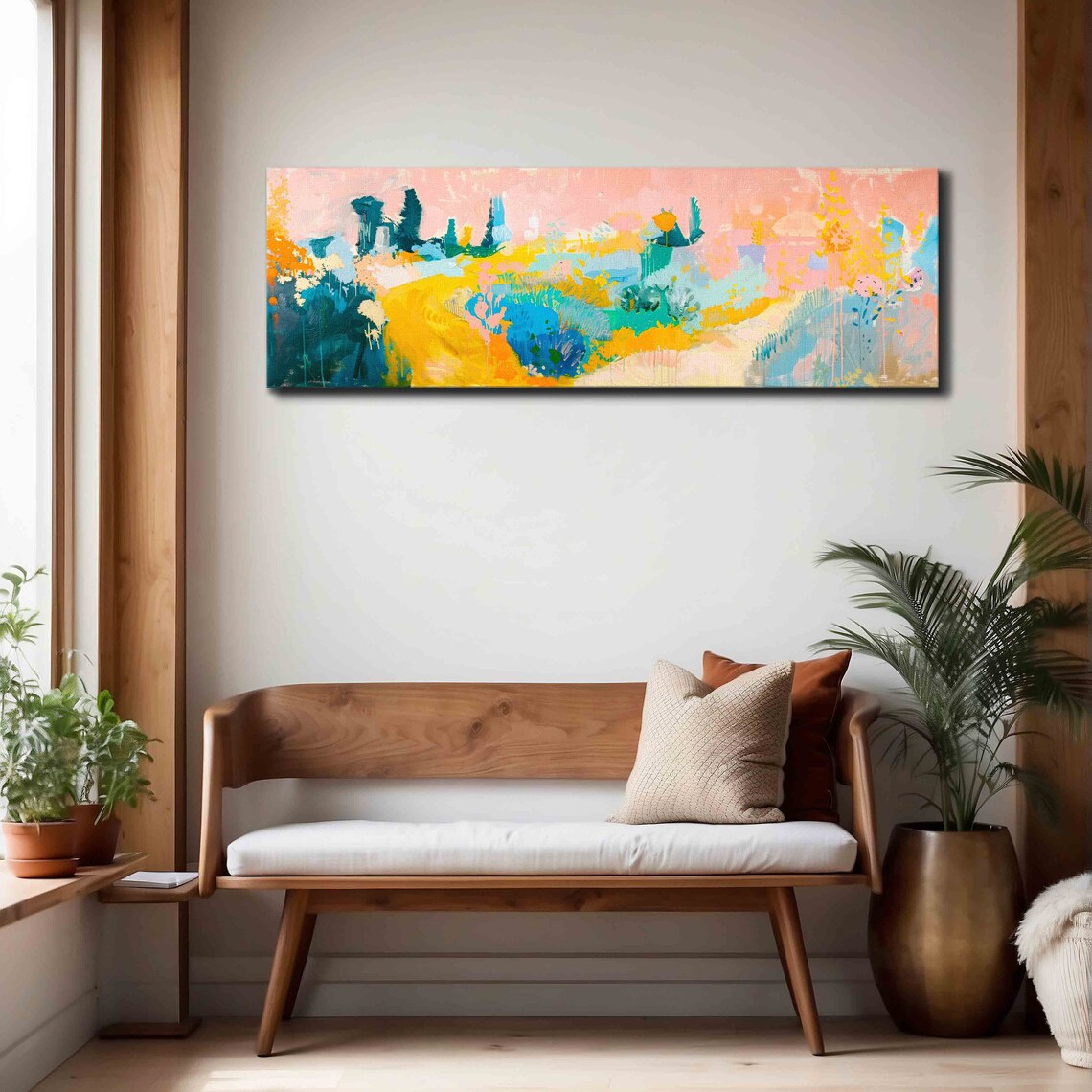 Pastel Peach Pink Abstract Landscape Modern Colorful Painting Wall Art - Image 4