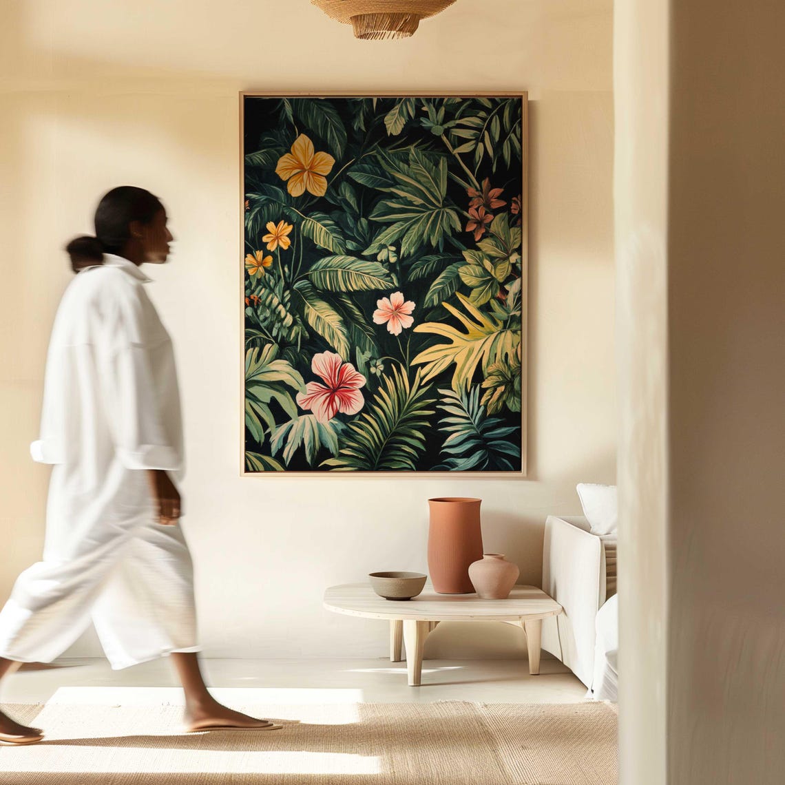 Tropical Hibiscus Flowers on Black Vertical Botanical Jungle Wall Art - Image 4