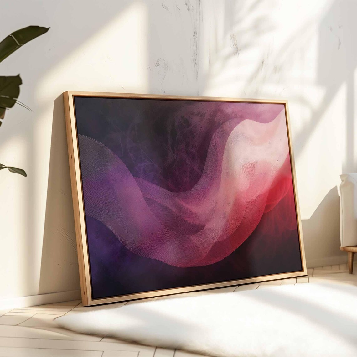 Purple Pink Smoke Wave Dark Background Flowing Abstract Art Poster