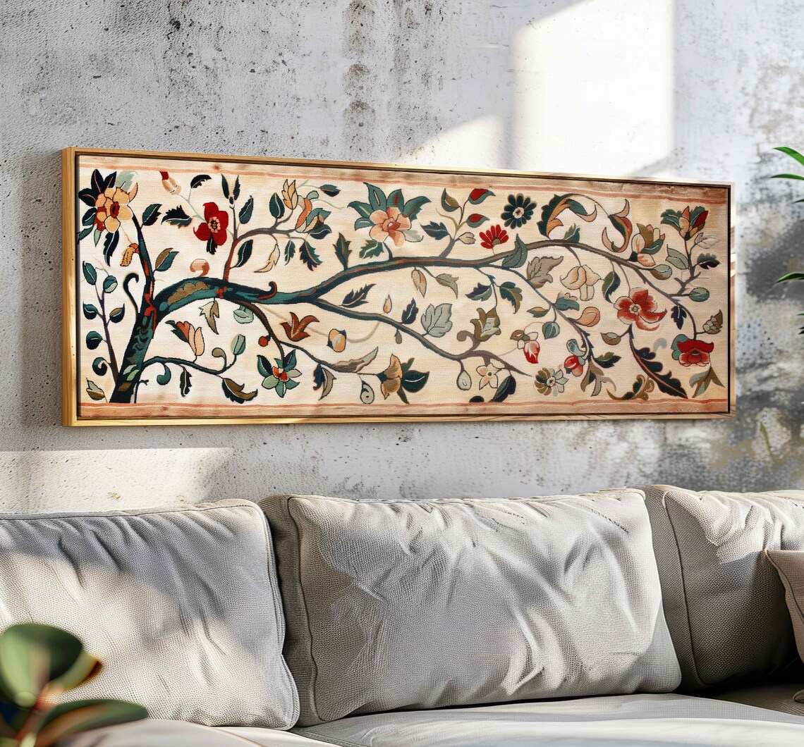Vintage Floral Tapestry Art Print, Boho Decor